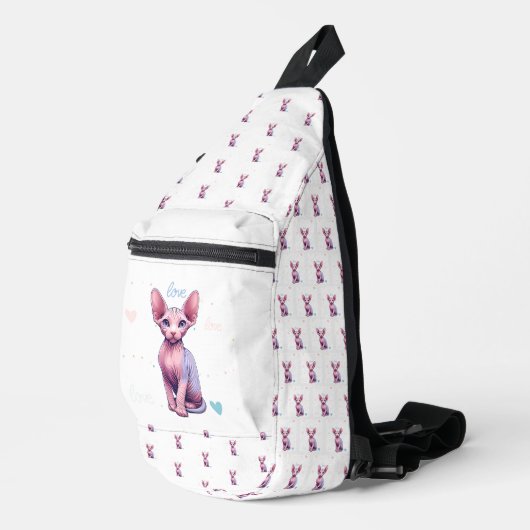 Schattigee Sphynx Cats Love Hearts Terug naar Scho Sling Bag (Rechterhoek)