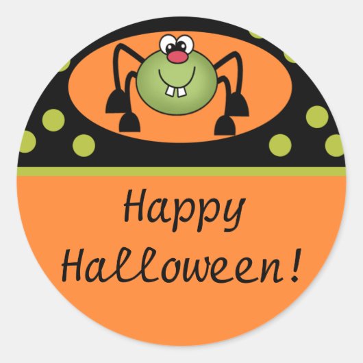 Schattigee Spider Happy Halloween Ronde Sticker (Voorkant)
