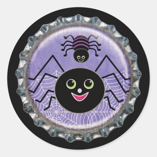 Schattigee Spinnen Halloween Fles Pet Ronde Sticker (Voorkant)