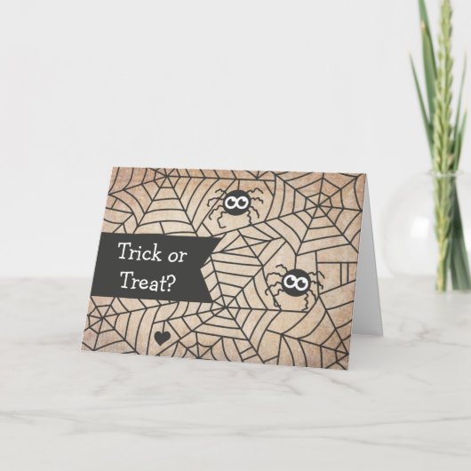 Schattigee spinnen, spinnenwebben, happy halloween kaart (Voorkant)