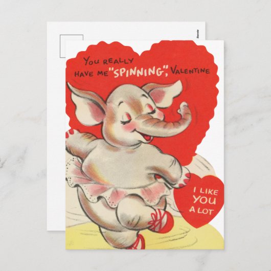 Schattigee spinning olifant Valentijn retro  Feestdagenkaart (Voorkant / Achterkant)