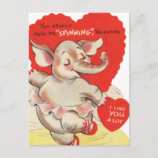 Schattigee spinning olifant Valentijn retro  Feestdagenkaart (Voorkant)