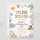Schattigee Splish Splash Girl Verjaardag Bash Pool Kaart (Voorkant)