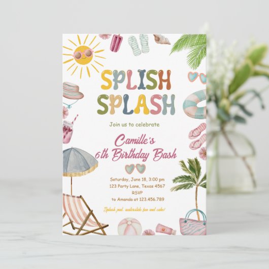 Schattigee Splish Splash Girl Verjaardag Bash Pool Kaart (Staand voorkant)