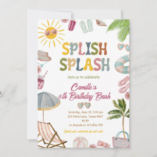 Schattigee Splish Splash Girl Verjaardag Bash Pool Kaart