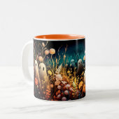 Schattigee spoken en Goblins Halloween Keramische Tweekleurige Koffiemok (Voorkant links)