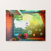 Schattigee spook blazen bubbels op een veranda legpuzzel (Horizontaal)