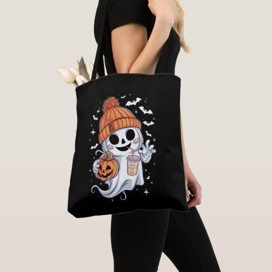 Schattigee Spook Drink Koffie Halloween Iced Coffe Tote Bag (Dichtbij)