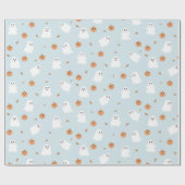 Schattigee Spook & Pompoen Blauw Halloween Patroon Cadeaupapier (Vlak)