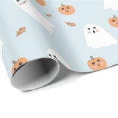 Schattigee Spook & Pompoen Blauw Halloween Patroon Cadeaupapier (Rol Hoek)