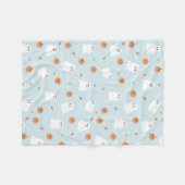 Schattigee Spook & Pompoen Blauw Halloween Patroon Fleece Deken (Voorkant (Horizontaal))