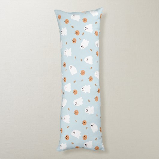Schattigee Spook & Pompoen Blauw Halloween Patroon Lichaamskussen (Achterkant (Verticaal))