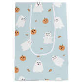 Schattigee Spook & Pompoen Blauw Halloween Patroon Medium Cadeauzakje (Achterkant)