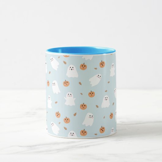 Schattigee Spook & Pompoen Blauw Halloween Patroon Mok (Midden)