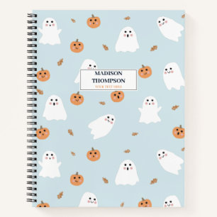 Schattigee Spook & Pompoen Blauw Halloween Patroon Notitieboek