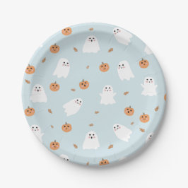 Schattigee Spook & Pompoen Blauw Halloween Patroon Papieren Bordje