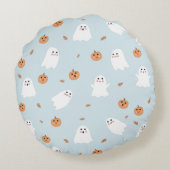 Schattigee Spook & Pompoen Blauw Halloween Patroon Rond Kussen (Achterkant)