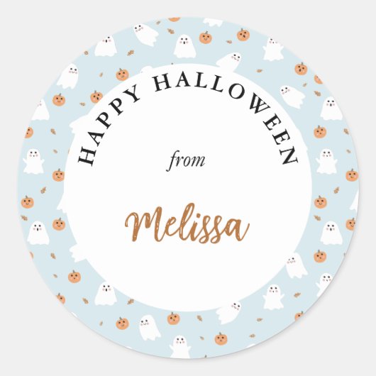 Schattigee Spook & Pompoen Blauw Halloween Patroon Ronde Sticker (Voorkant)