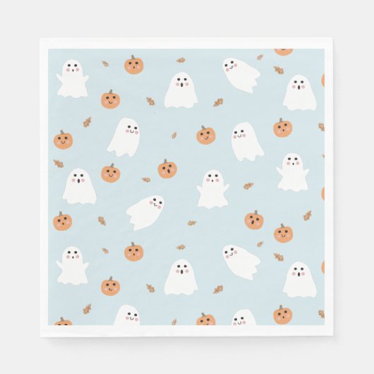 Schattigee Spook & Pompoen Blauw Halloween Patroon Servet (Voorkant)