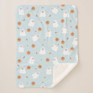 Schattigee Spook & Pompoen Blauw Halloween Patroon Sherpa Deken