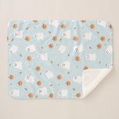 Schattigee Spook & Pompoen Blauw Halloween Patroon Sherpa Deken (Voorkant (horizontaal))