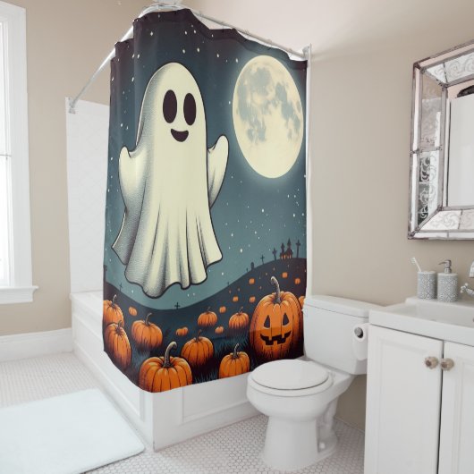 Schattigee, spook & pompoen Halloween kunst Douchegordijn (In situ)