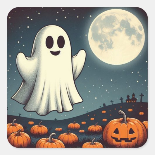 Schattigee, spook & pompoen Halloween kunst Vierkante Sticker (Voorkant)