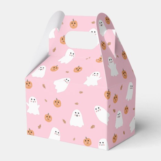 Schattigee Spook & Pompoen Roze Halloween Patroon Bedankdoosjes (Achterkant)