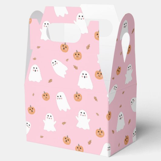 Schattigee Spook & Pompoen Roze Halloween Patroon Bedankdoosjes (Geopend)
