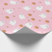 Schattigee Spook & Pompoen Roze Halloween Patroon Cadeaupapier (Hoek)