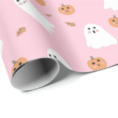 Schattigee Spook & Pompoen Roze Halloween Patroon Cadeaupapier (Rol Hoek)