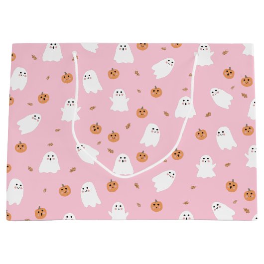 Schattigee Spook & Pompoen Roze Halloween Patroon Groot Cadeauzakje (Voorkant)
