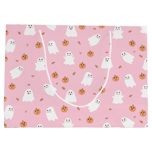 Schattigee Spook & Pompoen Roze Halloween Patroon Groot Cadeauzakje (Achterkant)