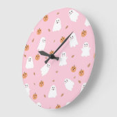 Schattigee Spook & Pompoen Roze Halloween Patroon Grote Klok (Hoek)