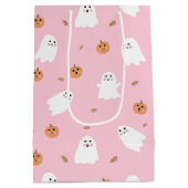 Schattigee Spook & Pompoen Roze Halloween Patroon Medium Cadeauzakje (Achterkant)