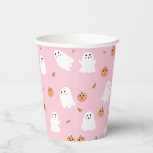 Schattigee Spook & Pompoen Roze Halloween Patroon Papieren Bekers (Rechts)