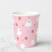 Schattigee Spook & Pompoen Roze Halloween Patroon Papieren Bekers (Voorkant)