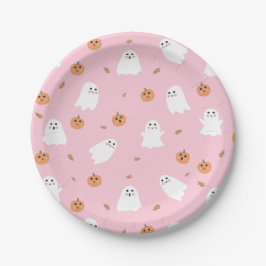 Schattigee Spook & Pompoen Roze Halloween Patroon Papieren Bordje