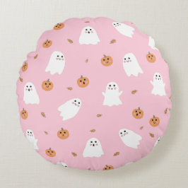 Schattigee Spook & Pompoen Roze Halloween Patroon Rond Kussen