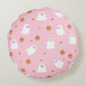 Schattigee Spook & Pompoen Roze Halloween Patroon Rond Kussen (Achterkant)