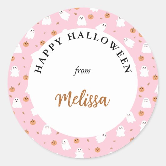 Schattigee Spook & Pompoen Roze Halloween Patroon Ronde Sticker (Voorkant)