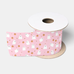 Schattigee Spook & Pompoen Roze Halloween Patroon Satijnen Lint