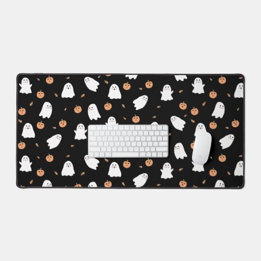 Schattigee Spook & Pompoen Zwart Halloween Patroon Bureaumat (Keyboard & Muis)