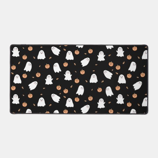Schattigee Spook & Pompoen Zwart Halloween Patroon Bureaumat (Voorkant)