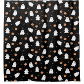 Schattigee Spook & Pompoen Zwart Halloween Patroon Douchegordijn (Voorkant)
