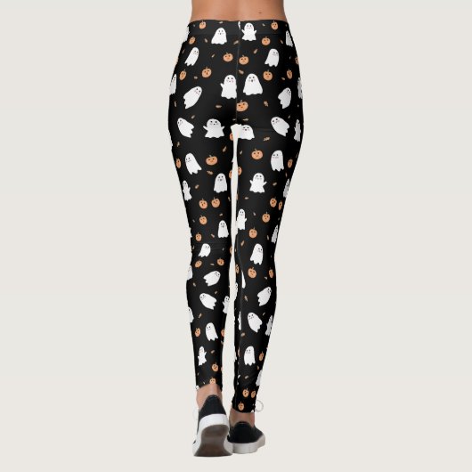 Schattigee Spook & Pompoen Zwart Halloween Patroon Leggings (Achterkant)