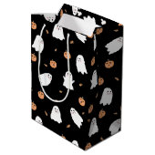Schattigee Spook & Pompoen Zwart Halloween Patroon Medium Cadeauzakje (Achterkant Gekanteld)