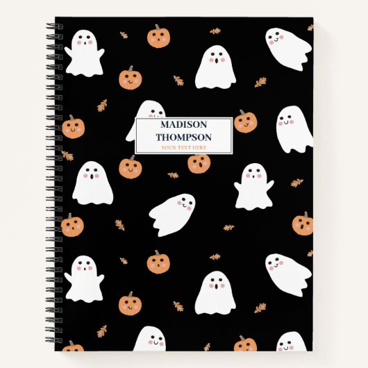Schattigee Spook & Pompoen Zwart Halloween Patroon Notitieboek (Voorkant)