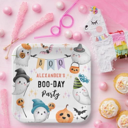 Schattigee spookachtige Halloween Verjaardagsjonge Papieren Bordje (Feest)