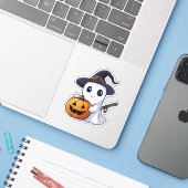 Schattigee spookheks met Jack-o-Lantern Sticker (Laptop met iPhone)